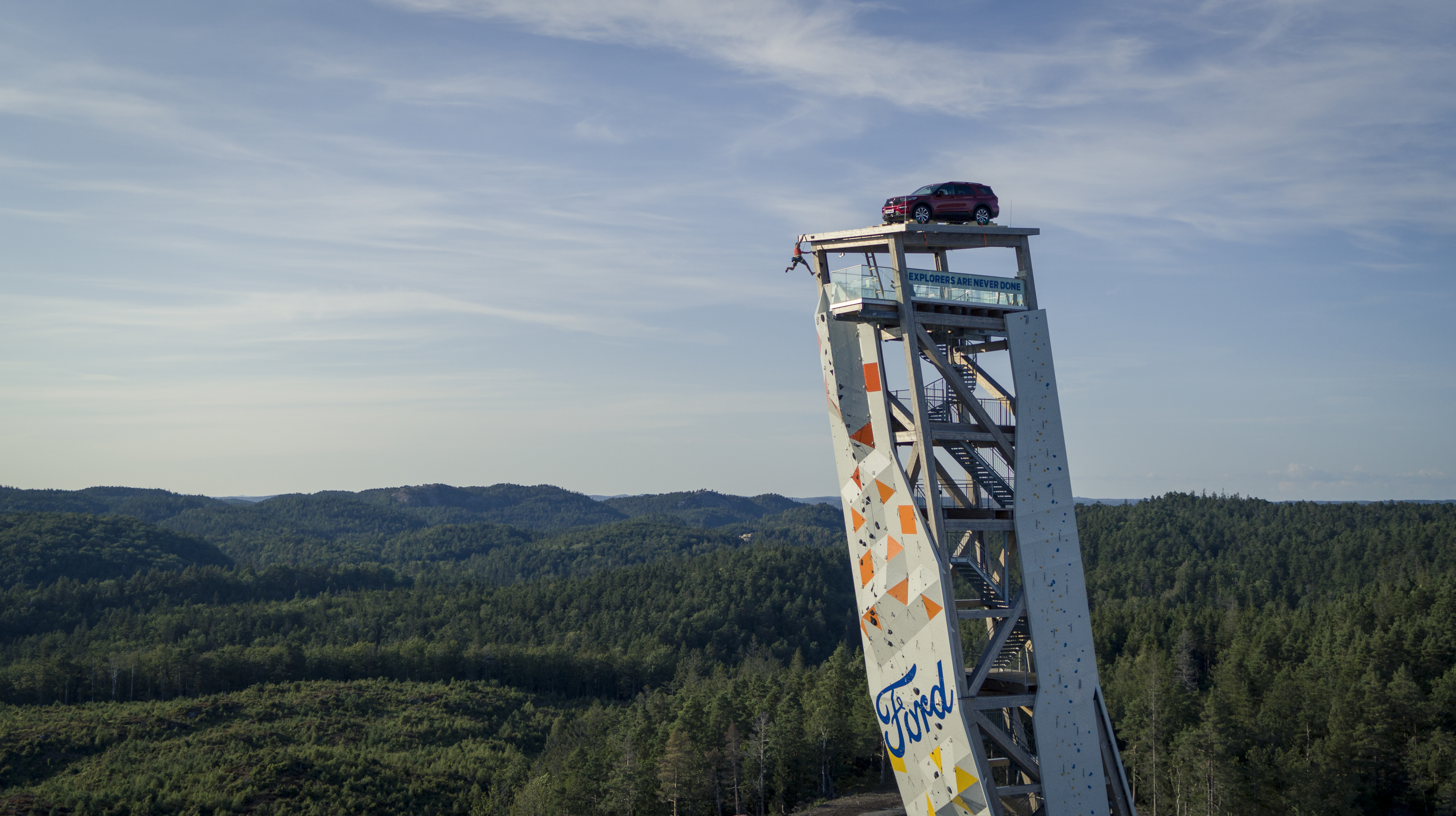Vertigo sufferers should look away now, because Ford has scaled new heights with an ambitious sport climbing challenge that involved a Ford Explorer Plug-In Hybrid atop the tallest free-standing climbing tower in the world.